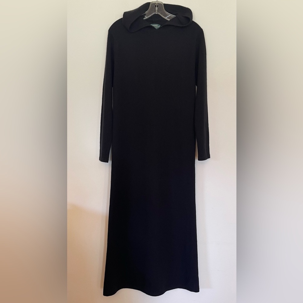 Vintage Lauren Ralph Laurn Hooded Maxi Sweater Dress Merino Wool Cashmere Angora